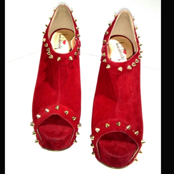 Other Shoes - Mighty Miss Spiked Platform Red Suede Heels